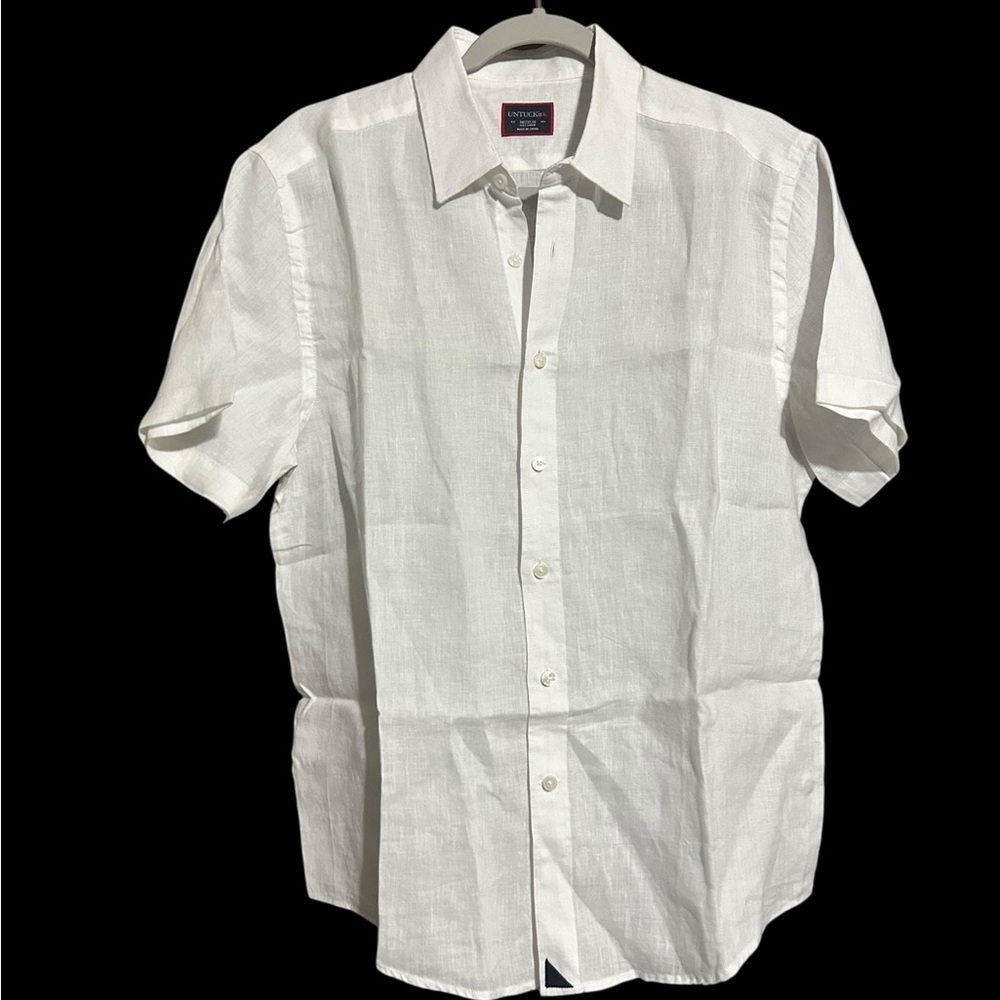 UNTUCKit Men’s Medium 100% Linen Short Sleeve Button Shirt White EUC